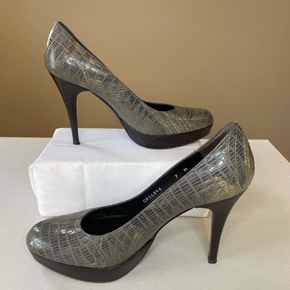 Stuart Weitzman Platform Pumps Gray Snake Leather… - image 6